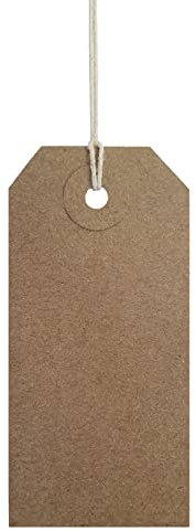 Swift Strung Tags Brown Reinforced Card Clothing Parcel Label String Hanging Gift Swing Tickets Kraft Hang Price Labelling 83mm x 41mm (Pack of 100)