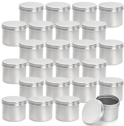Foraineam 24 Pack 4 oz. Round Tin Cans Hair Wax Cream Lip Balm Cosmetic Sample Container Jars Candle Tea Spice Empty Travel Tins with Screw Lid