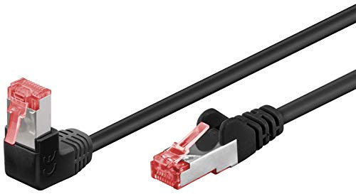 Goobay Cable de Red 51546 Cat 6 de Alta Velocidad, 90 Grados, Ethernet, Playstation, Xbox, DSL, PimF, RJ45, Color Negro, 5 Metros