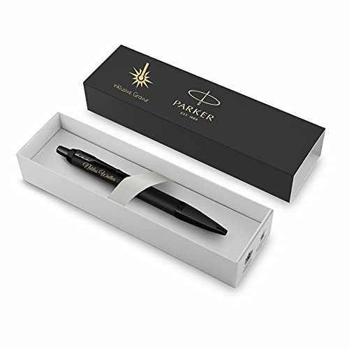 Parker IM Achromatic Kugelschreiber mit Gravur | Premium Stift | Geschenkbox | blaue Tinte | edel | personalisiertes Geschenk | Namen | graviert | Geburtstag | Büro|Prüfung|Klausur(Matt-Schwarz)