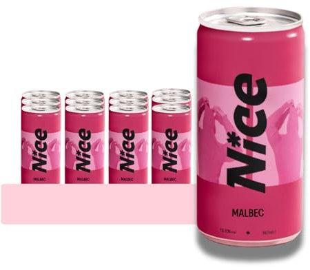 NICE Malbec, Argentinian Wine in a Can, Juicy & Fruity Red Wine from Mendoza Region, Darkly Fruity, Wicked Depth, 12 x 187ml Recyclable Cans