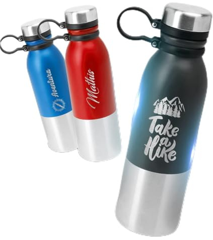 GRAVURE CONCEPT Bouteille En Acier Inoxydable 304 Personnalisable - Noir | Gourdes Personnalisées - Corps Bicolore Finition Mate 750mL - Idée Cadeau (Gourde Alke) - Haute qualité - Finition premium