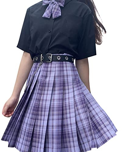 Uposao Mode hög midja veckad kjol minikjolar Harajuku koreansk stil söta Kawaii kjolar för flickor rutig veckad kjol kvinnor, Typ 1, XL