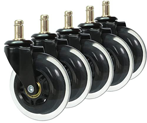 Rollen für Bürostühle 10mm Drehstuhl Hartbodenrollen Schreibtisch Stuhl - 5 x Gummirollen Set für Parkett & Hartboden Teppich für Bürostuhl Gaming & Chefsessel office chair Ersatzrollen Möbelrollen