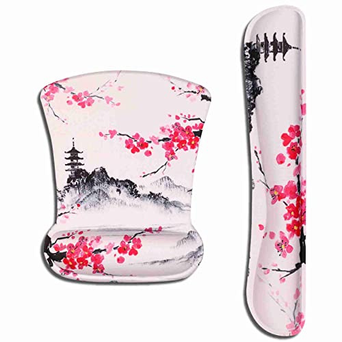 AOKSUNOVA Mauspad mit Gelkissen Japan Mousepad mit Handauflage | Handauflage Tastatur mit Memory-Schaum, rutschhemmender Basis und atmungsaktivem Lycra für Büro und Homeoffice.
