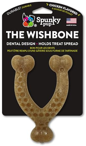 Spunky Pup The Wishbone Nylon Dog Chew Toy, Holds Treat Spread, Dental Design, Embedded Chicken Flavour, Dog Toys - Small