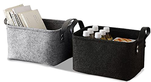 2 Stück Filz Korb, Grau Filz Aufbewahrungsbox, Stoffaufbewahrungskörbe, Faltbar, mit Zwei Weichen Griffen, für Kleidung, Handtücher, Toilettenartikel, Babyartikel, Bücher usw (Schwarz und Grau)