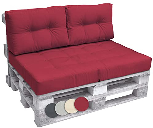 Beautissu Set Palettenkissen Outdoor Sitzkissen & Rückenkissen Couch | 120x80cm & 2X 60x40cm Rot für Sofa Europaletten Auflagen Palettensofa Paletten Möbel Palettenmöbel Kissen Balkon ECO Elements