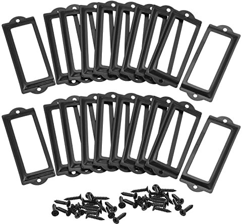 sourcing map 30 Stück Etikettenhalter aus Metall Datei Namenskarten Rahmen für Bibliotheksschublade Schwarz 83 x 30 mm