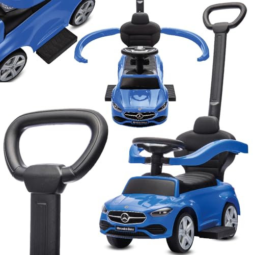 sun baby Rutschauto ab 1 Jahr Mercedes C-Class, Kinderfahrzeug für Jungen und Mädchen mit hohe Rückenlehne, Audio-Lenkrad, ausziehbare Fußstützen, Staufach (Blau)