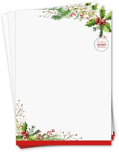 younikat Briefpapier Weihnachten A4 | 50 Stück 90 g/m² | Motivpapier Weihnachten Mistelzweig beidseitig bedruckt | Weihnachtliches Papier DIN A4 zum Beschreiben und Bedrucken | dv1164