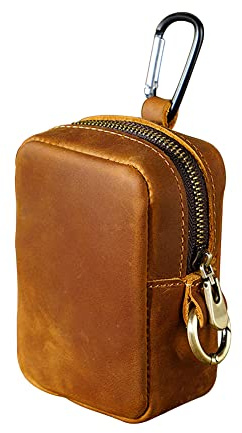 Wugebud 1 porte-monnaie en cuir avec porte-clés, mini sac de ceinture, organisateur de pièces, porte-monnaie, pochette en cuir à fermeture éclair pour homme et femme, mini sac de rangement, marron