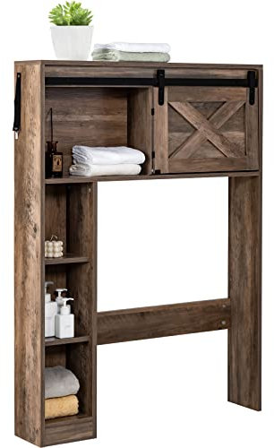 LIFEZEAL Mobile da bagno con anta scorrevole e 3 ripiani, mobile portaoggetti da bagno, mobile per lavatrice, balcone, lavanderia (marrone)