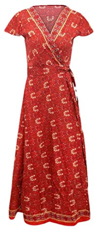 ERFMFKL Vestito floreale lungo del fiore della boemia del manicotto delle signore del vestito da partito delle donne, Rosso vinaccia, L