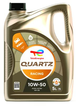 TotalEnergies Quartz Racing 10W50 Engine Oil - Gasoline Engine Oil, SAE 10W-50 - ACEA A3/B4, API SN - Age-Resistance Technology Fuel Economy Formula Advanced Synthetic Engine oil - 5L