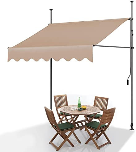 Balkon Markise Ohne Bohren mit Kurbel, 2,5 m Gelenkarmmarkise für Schatten und Regen, Klemmmarkise für Terrasse, Veranda, Fenster, Türen, Sonnenschutz, Kassettenmarkise (Color : Beige)