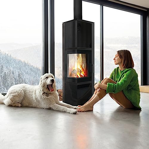KRATKI TORA Holzofen für den Innenbereich, freistehend, BImSchV 2-konform, 8 kW, thermische Effizienz, 78%, Stahl und Gusseisen, Schwarze Lagerkammer, 150 x 43 cm [Energieklasse A]