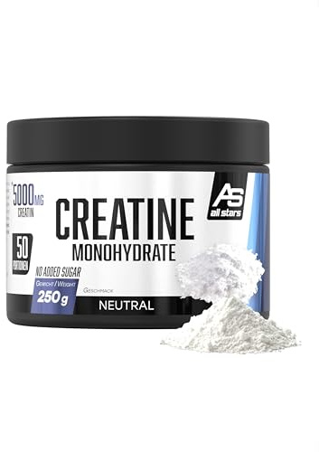 ALL STARS Creatin Monohydrat Pulver hochdosiert 250g vegan | 100% Creatin Monohydrat 5000mg pro Tagesration, ohne Zuckerzusatz und künstliche Zusatzstoffe, Laktose- & glutenfrei