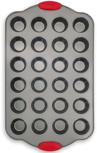 Boxiki Kitchen Mini-Muffinform für 24 Tassen mit Silikongriffen | Professionelle, antihaftbeschichtete Cupcake-Pfanne für Muffins, Cupcakes, Eierhäppchen und mehr