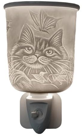 Cello Plug-In Wax Melt Burner – 3D Cat Design Porcelain Electric Oil Warmer Aroma Lamp for Wax Melts Cat Lovers Gift Home Fragrance Friendship Ornament Birthday Present Room Decor