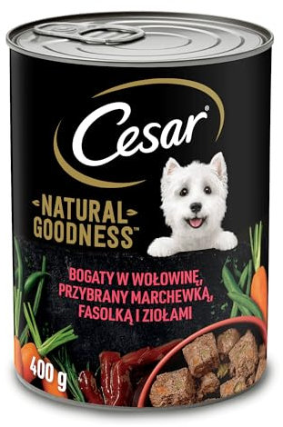 Cesar Natural Goodness Nassfutter für ausgewachsene Hunde reich an Rindfleisch, garniert mit Karotten, grünen Bohnen und Kräutern, Dose 24 x 400g