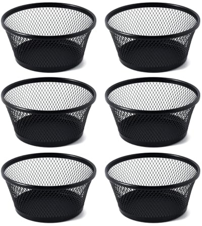 SLSON 6Pack Paper Clip Holder Wire Mesh Paperclip Dish Holders Desktop Round Paper Clip Dispenser for Desk Office Organizer Accessories,Black