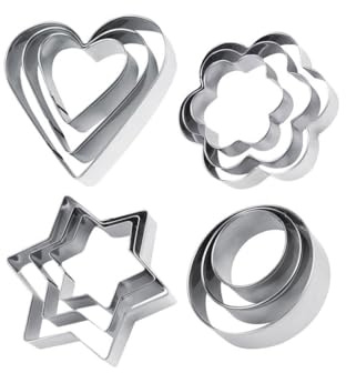 12 Pack Cookie Cutters, Biscuit Pastry DIY Molds Set Heart Circle Flower Star Shaped Kitchen Baking Accessories for Fondant Cake Fruit
