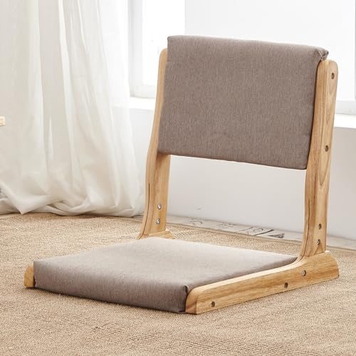 ALMASI Japanischer Bodenstuhl, Tatami-Meditations-Yoga-Stuhl, faltbar, für drinnen und draußen, mit Rückenstütze, Stuhl ohne Beine aus Gummiholz ​​mit Rückenlehne und Kissen E