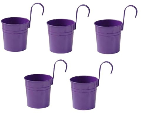 XZJMY 5 macetas colgantes de metal, cubos de metal con gancho, decoración de interiores y exteriores, para barandillas, vallas, balcones, jardines (morado oscuro)