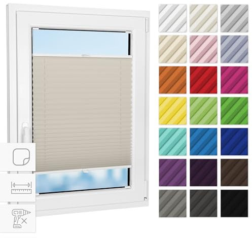 Estika Plissee zum kleben innenrahmen - Beige - 80 cm x 200 cm - Plissee ohne Bohren, Plissee kleben, Rollos für Fenster ohne Bohren, Jalousien Fenster für innen, Fenster plissee