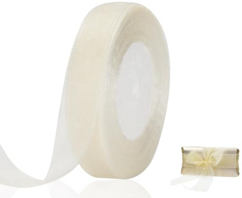 45m Organza -Schleifenband in 1.5cm Breite mit Webkante Geschenkband Organzaband Dekorationsband Dekoband Hochzeit Creme