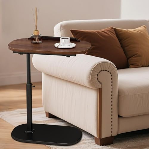 Neulriscn C Shaped Side Table, Height Adjustable C-Shaped End Table, 360° Swivel End Tables, Slide Under Couch Tables, Metal Frame, Small Snack Coffee Tray for Sofa, Bed, Bathtub, Living Room, Bedroom