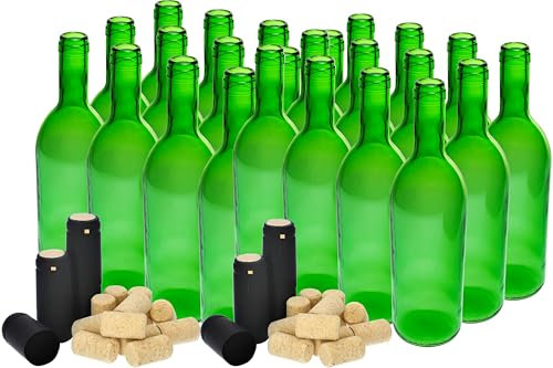24x Flaschen 750 ml +Korken+Schrumpfkappen| Weinflasche Glasflasche Wasserflasche - Ölflasche - Leere Likörflaschen Wein Machen