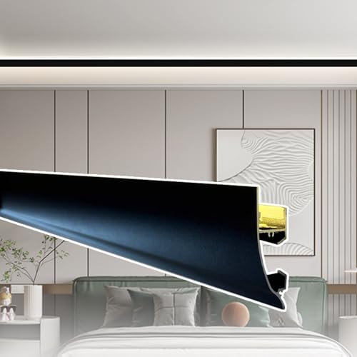 Aluminium-LED-Kanal-Halter, Sockelleiste, Krone, Wand-Unterlegscheibe, Lichtleiste mit PC-Abdeckung, indirekte Beleuchtung, Sockelleiste für Hotel, Bar, Theater, Schwarz (30 m)