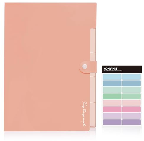 KONVINIT Trieur A4,Extensible Accordéon Document,Adorables dossiers, organiseur de dossiers extensibles,5 pochettes avec étiquettes en plastique avec intercalaires pour documents