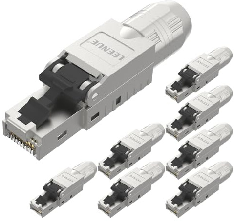 LEENUE Blindado RJ45 Conector CAT 7 sin Herramienta, 10Gbps/600MHz, Dorado Conectores RJ45 POE Para cables de instalación Cat7 Cat6A, Conector LAN Cat7 sin Herramienta, reutilizable, 8 Unidades