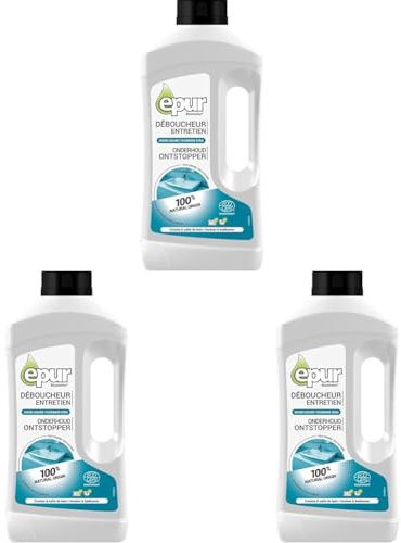 EPUR - Déboucheur Soude liquide, 100% Naturel, Ecocert, Débouche, dégraisse et nettoie les canalisations des cuisines et sdb, 1L (Lot de 3)