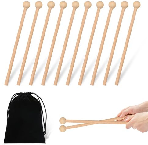 ZOCONE 10 Stück Holzschlägel, Klein Schlägel für Glockenspiel Xylophon Schlägel Holz Mallets Drumsticks Kinder TrommelSchlägel Percussion Sticks Paukenschlägel Schlägel für Klangschalen Percussion