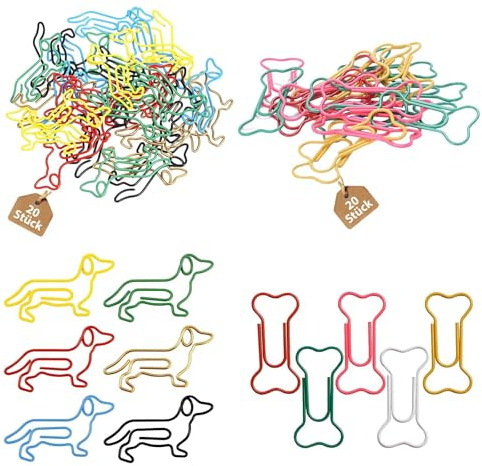 40 Stück Büroklammern GroB Tiereform Lesezeichen, Dackel Büroklammern Motiv, Süße Knochenförmige Metallpapier Clips, Bunt Papierklammern für Notebook Lesezeichen Planer Memo Dokument