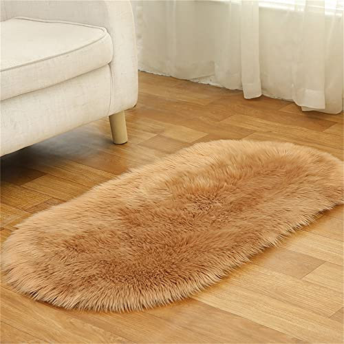 Luxuriöser Kunstfell-Teppich für Wohnzimmer, Schlafzimmer, Boden, Sofa, Stuhl, weicher flauschiger Fellteppich, zotteliger Teppich, rutschfest, waschbar, 80 x 180 cm, Gelb