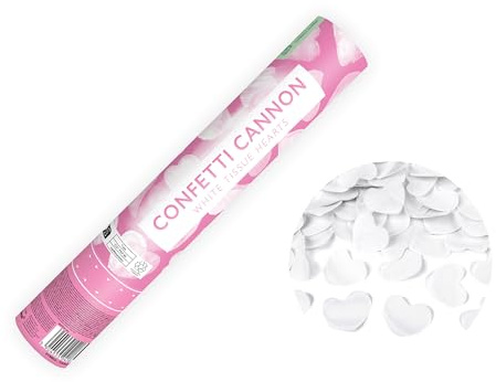 Canon à confettis avec cœurs 28 cm x 12 pièces – Hauteur d'effet 5 à 8 m – Canon à confettis pour mariage, baptême, fête – Tireur de pluie à confettis – Bombe à confettis – Blanc