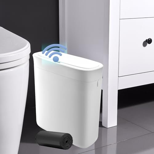iAnomla Cestino da Bagno con Coperchio Pattumiera Automatica Impermeabile, Cestino Intelligente Sottile da 12 L, Pattumiera Stretta con Sensore di Movimento e Sacchi la Spazzatura, per Cucina, Bianco
