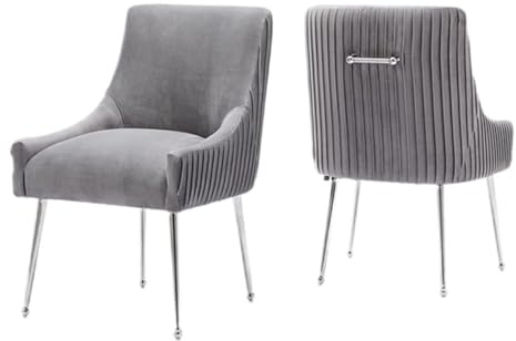 SEYNAR Esszimmerstühle aus grauem Samt, 2er-Set, Moderne Hochlehnern mit Tufting und silbernen Metallbeinen – für Esszimmer, Wohnzimmer & Schlafzimmer