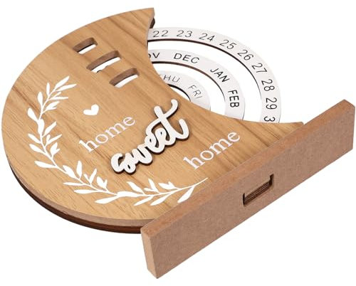 Gadpiparty Ewige Kalenderornamente rotierender Tischkalender Datum Perpetual Desk Kalender drehbarer Mondscheibenkalender drehen retro Büroholzkalender Büro Kalender