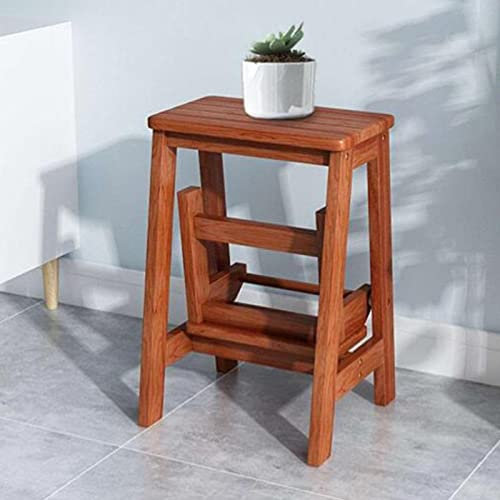 Taburete de escalada para interiores, escalera plegable de 2 peldaños, taburete portátil de madera para mostrador, banco para zapatos o florero, escalera antideslizante de seguridad para biblioteca