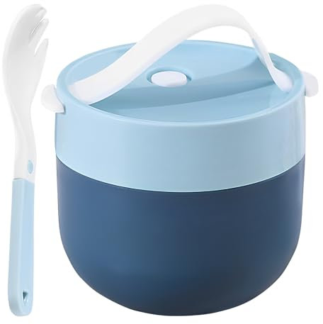 Contenitore termico per zuppe da 600 ml, ciotola portatile per alimenti, 11 x 10 cm, barattolo termico a stagna, cucchiaio integrato, design a ritenzione del calore, ideale per cucina, viaggi