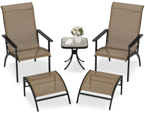 COSTWAY Set 5 Pezzi Tavolino e Sedia da Giardino, Set Mobile da Esterno con Tavolino Laterale e Sedia Adirondack, Set di Mobili da Conversazione per Patio, Veranda, Giardino