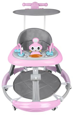 Girello con set da gioco e tappetino da pavimento, robusto aiuto per camminare con 5 posizioni regolabili, ideale come aiuto per camminare per i primi passi del vostro bambino, 70 x 70 x 91 cm, rosa