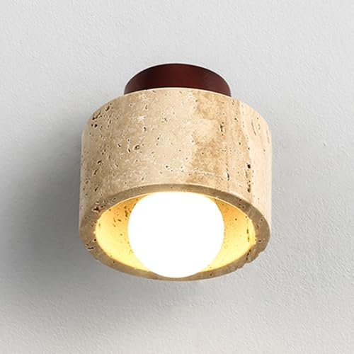 Applique da Parete in Stile Giapponese Wabi Sabi, Illuminazione in travertino Giallo E27, Lampada da Comodino, luci in Pietra ad Angolo Regolabile, Retro corridoio, corridoio, cuci