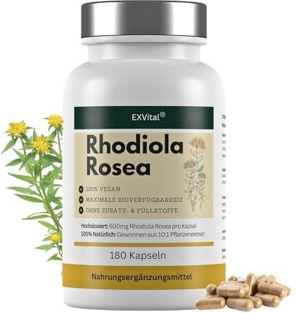 Rhodiola Rosea Kapseln, 180 Kapseln –600mg Rosenwurz pro Kapsel,10:1 Pflanzenextrakt, hochdosiert, vegan & ohne Zusätze
